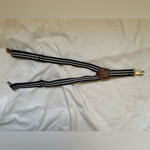 Clip on boys suspenders navy/grey/brown - silver clasp